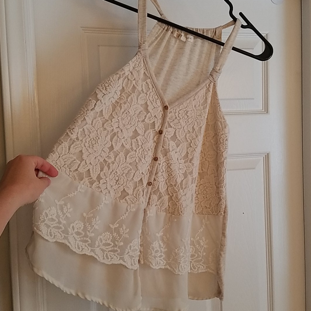 Tan lace layered tank top